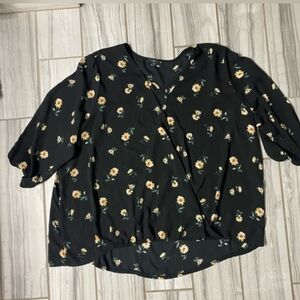 Rue 21 Black Floral Women's Blouse Front Design 2XL
